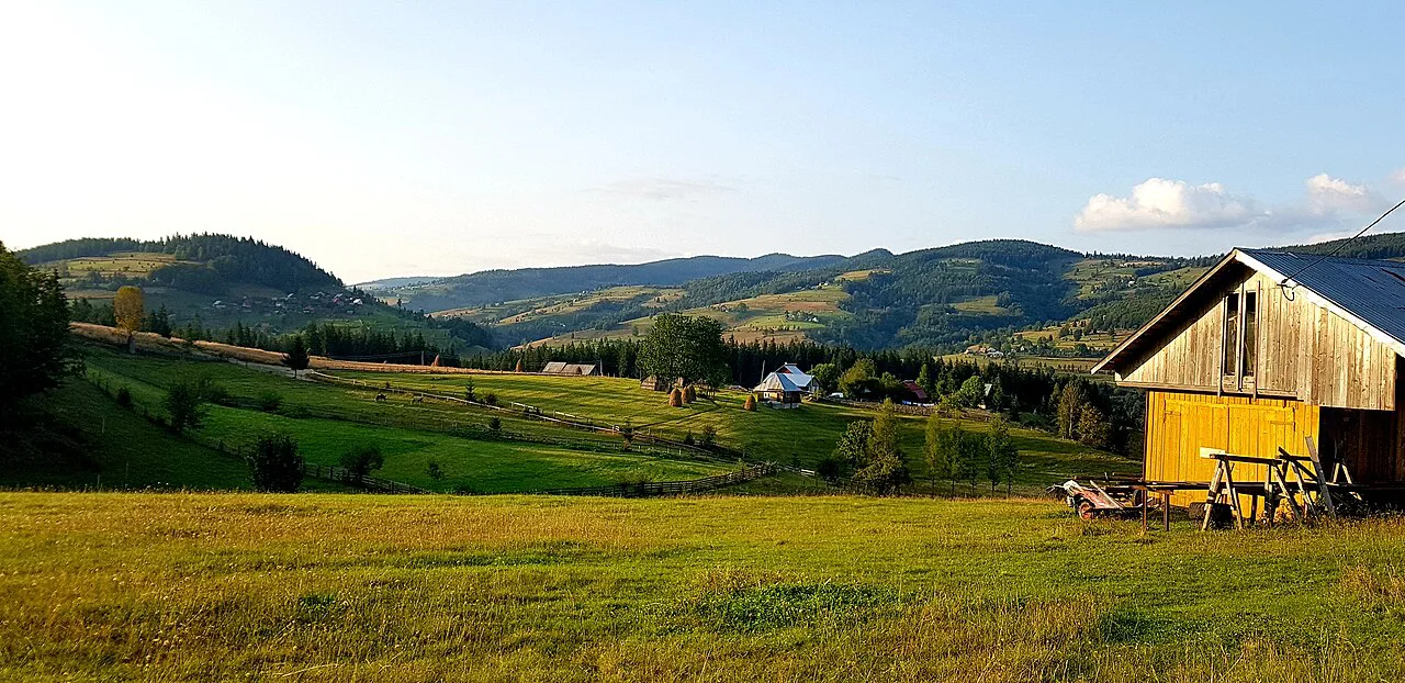 Farmhouse near Arieșeni in the Apuseni Mountains at sunset.