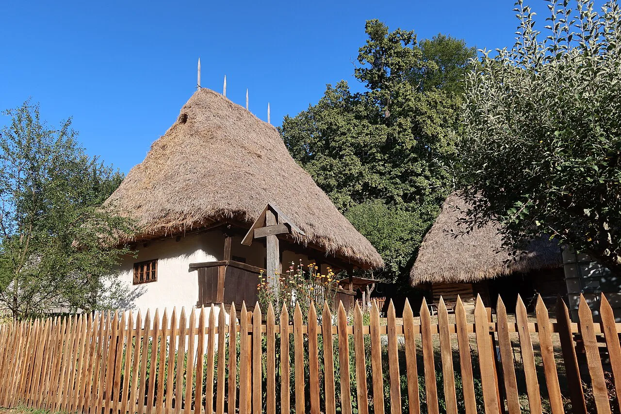 A thatched house at the ASTRA Open-Air Museum, Sibiu.