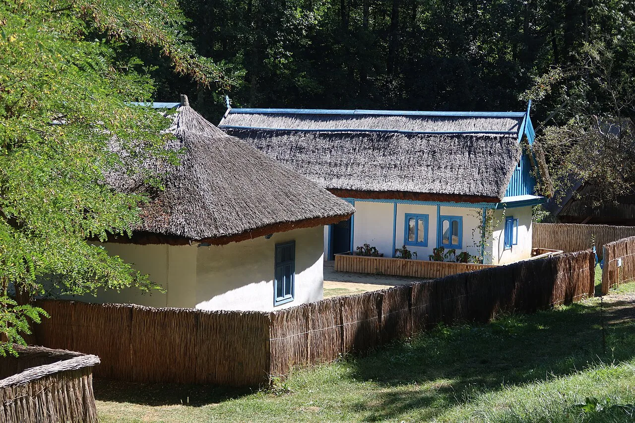 Thatched houses at the ASTRA Open-Air Museum, Sibiu.