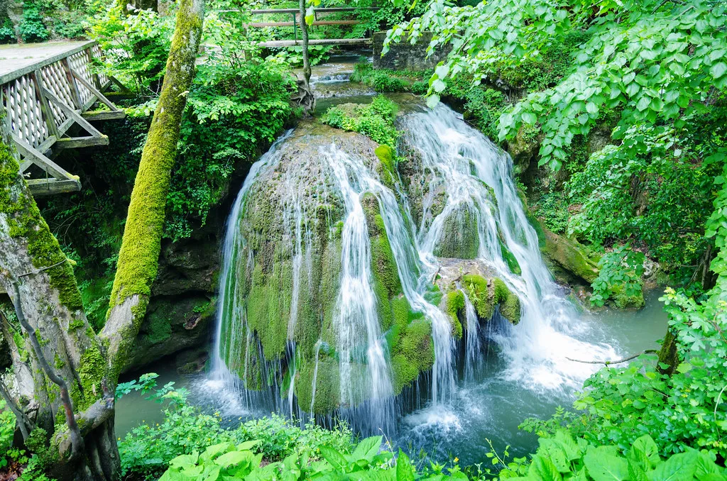 Bigăr waterfall over its mossy rock, Caraș-Severin.