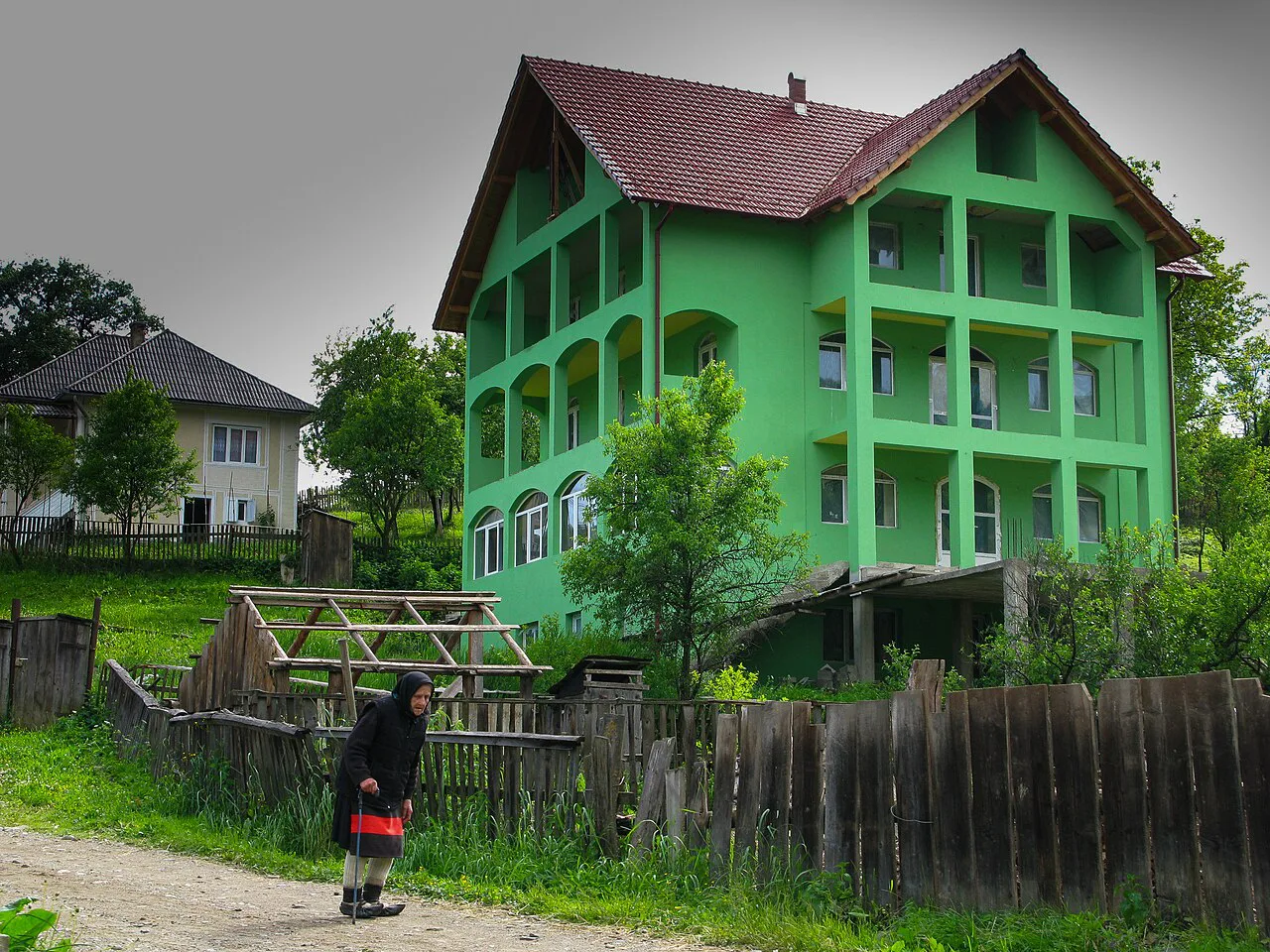 Green-painted house in Botiza.