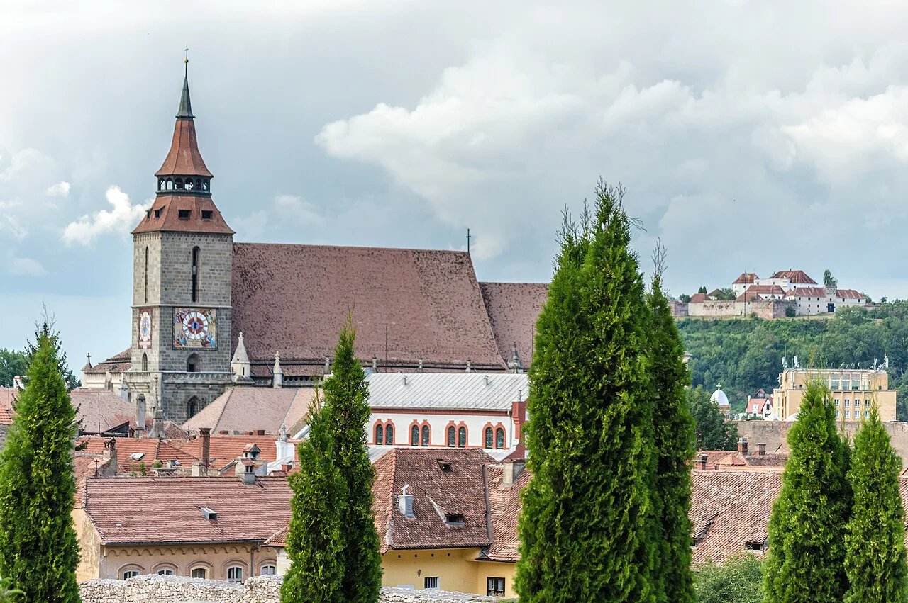 The Black Church and Brașov old town, with the Citadel on Straja Hill beyond.