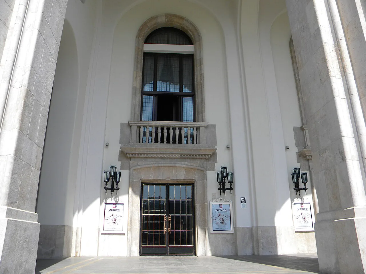 Entrance and balcony of the Romanian National Opera in Bucharest.