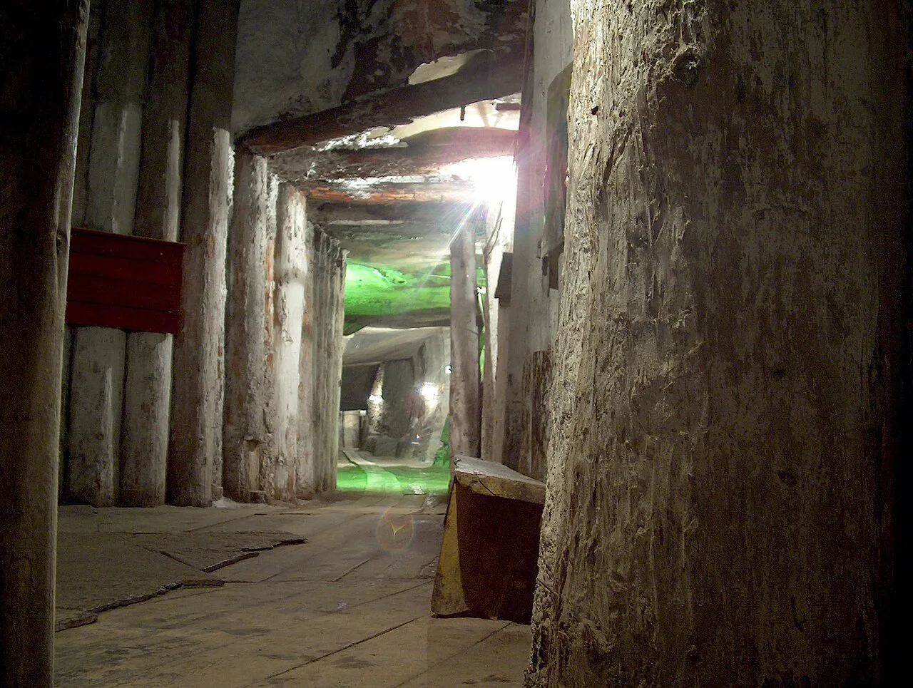 Timber-lined gallery in the Cacica Salt Mine.