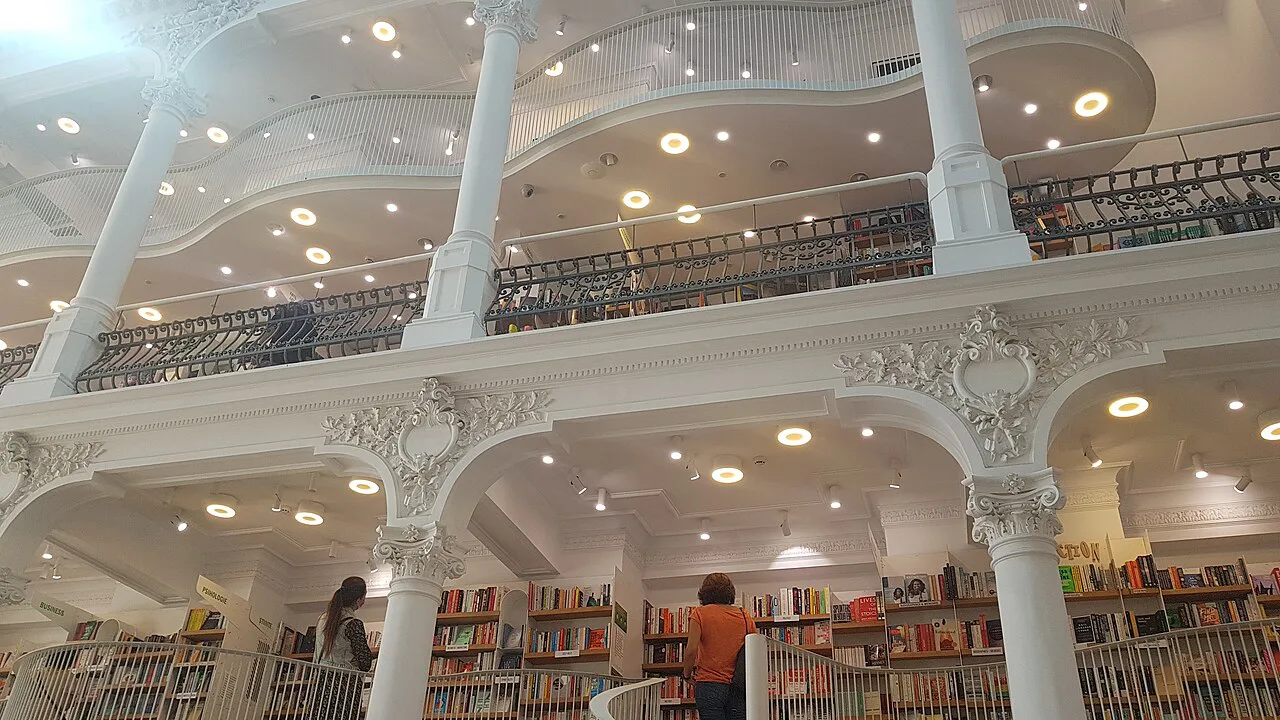 Interior of the Cărturești Carusel bookshop in Bucharest.
