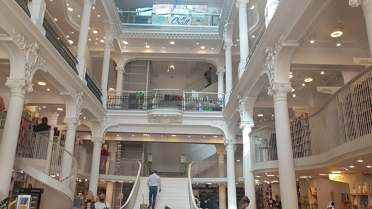 Interior of the Cărturești Carusel bookshop in Bucharest.