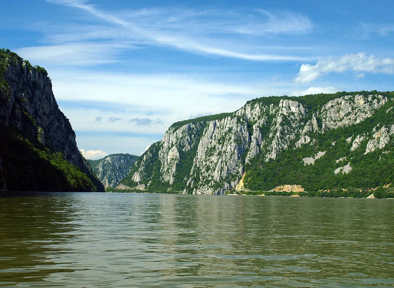 Limestone cliffs of Cazanele Dunării on the Danube.