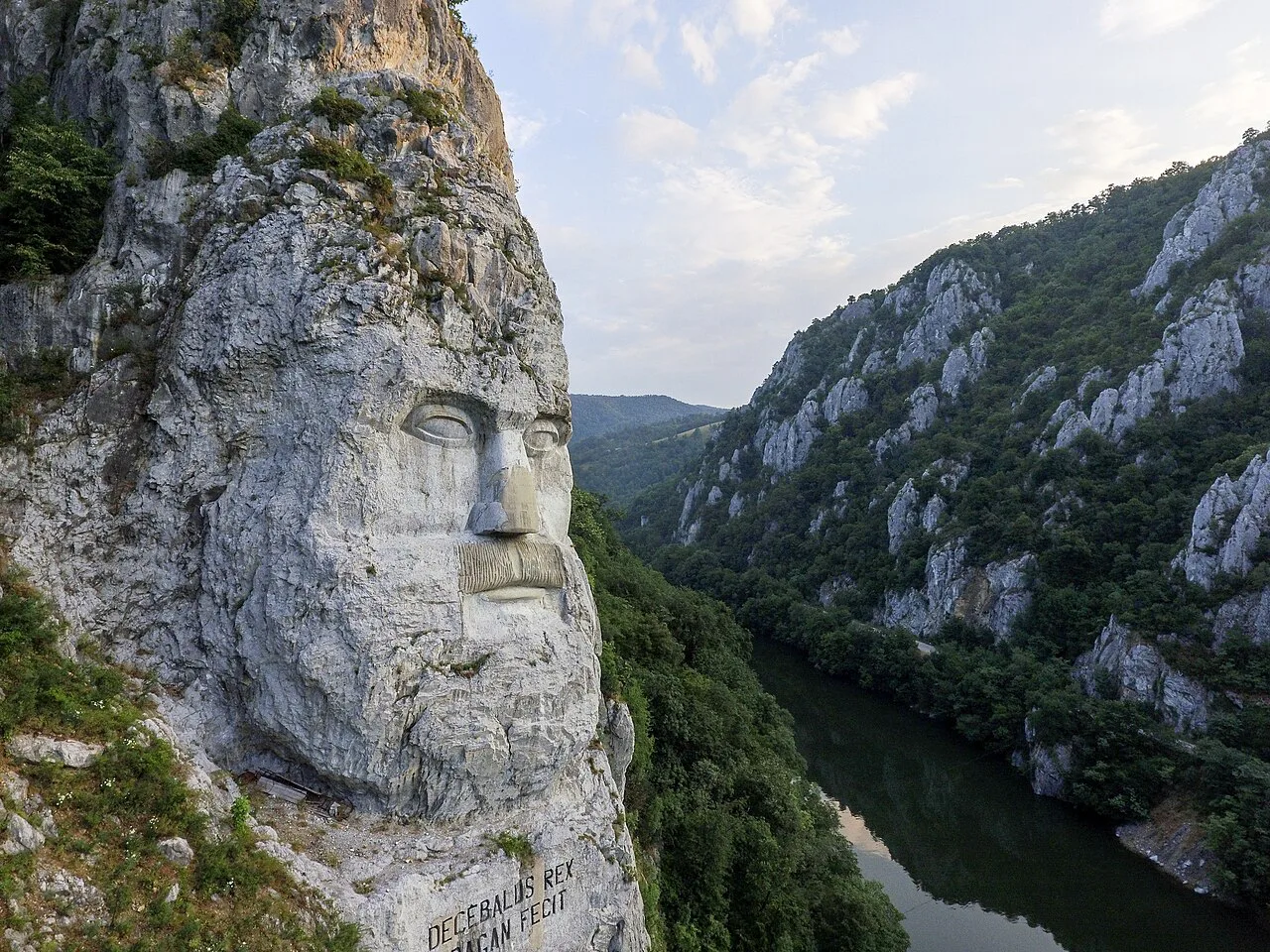 Rock sculpture of Decebalus's face at Cazanele Dunării.