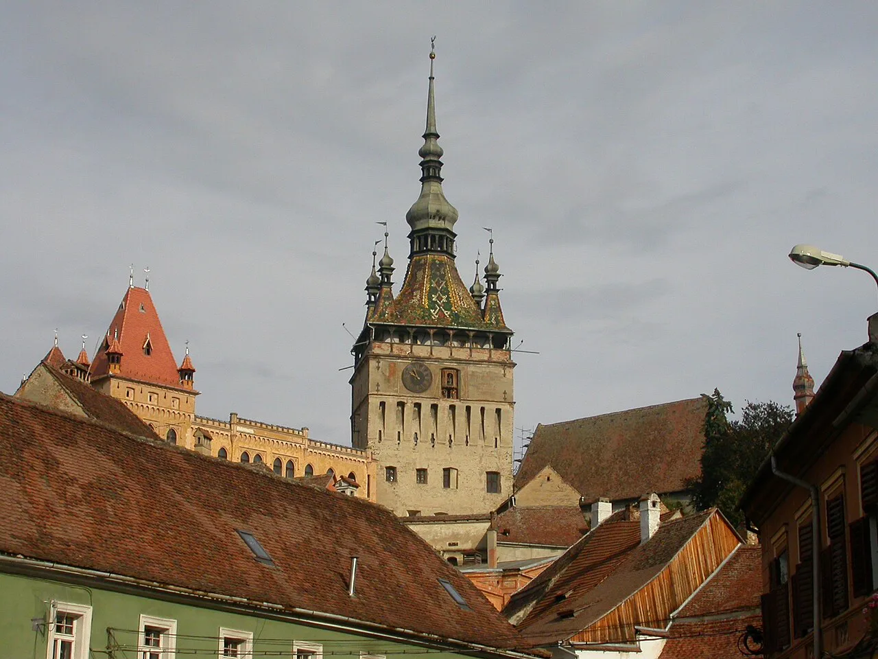 The Clock Tower above the historic centre of Sighișoara.