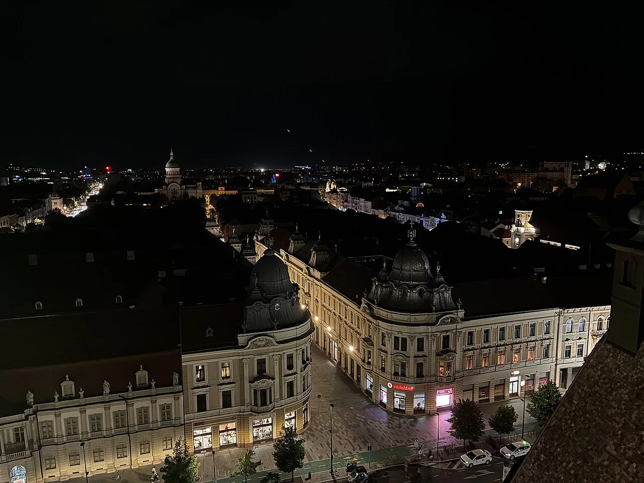 Cluj-Napoca at night from the tower of St Michael's Church.