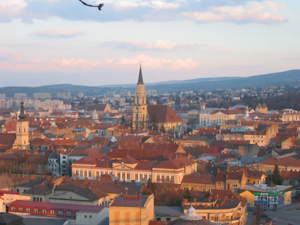Panoramic view over the rooftops of Cluj-Napoca.