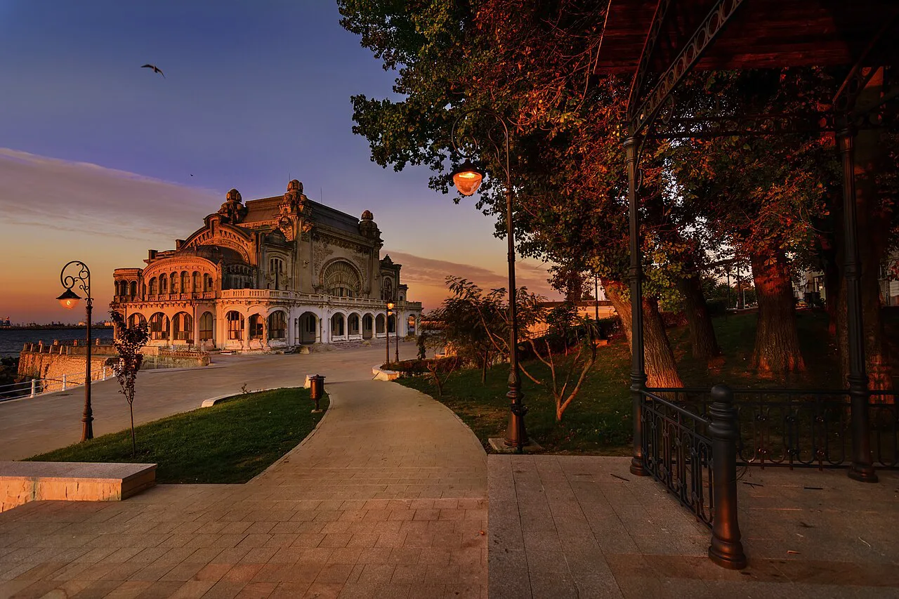 Constanța Casino at dusk.