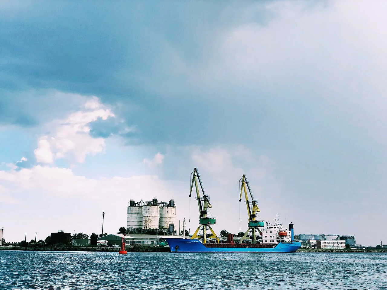 Ships and cranes in the port of Constanța.