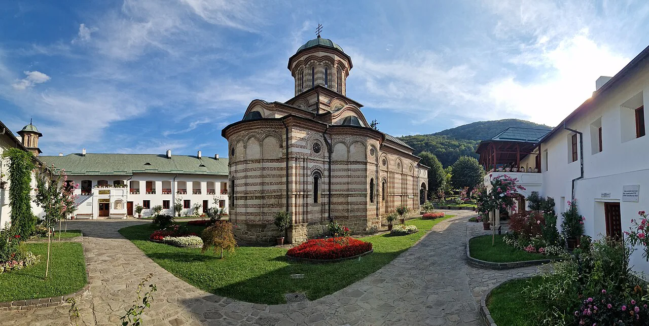 The Holy Trinity church and courtyard of Cozia Monastery.