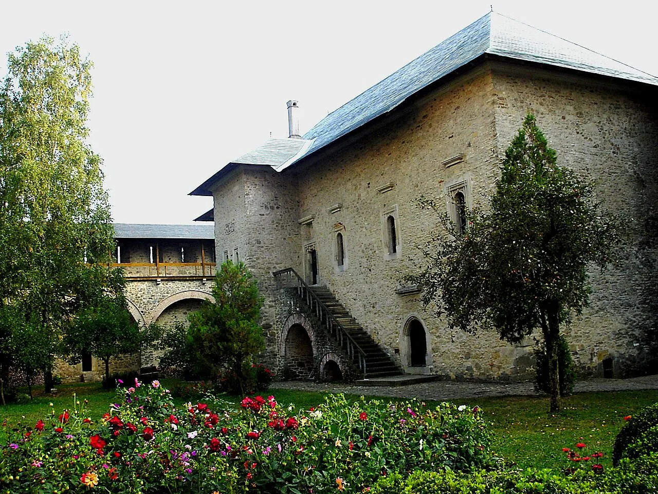 Stone building at Dragomirna Monastery.