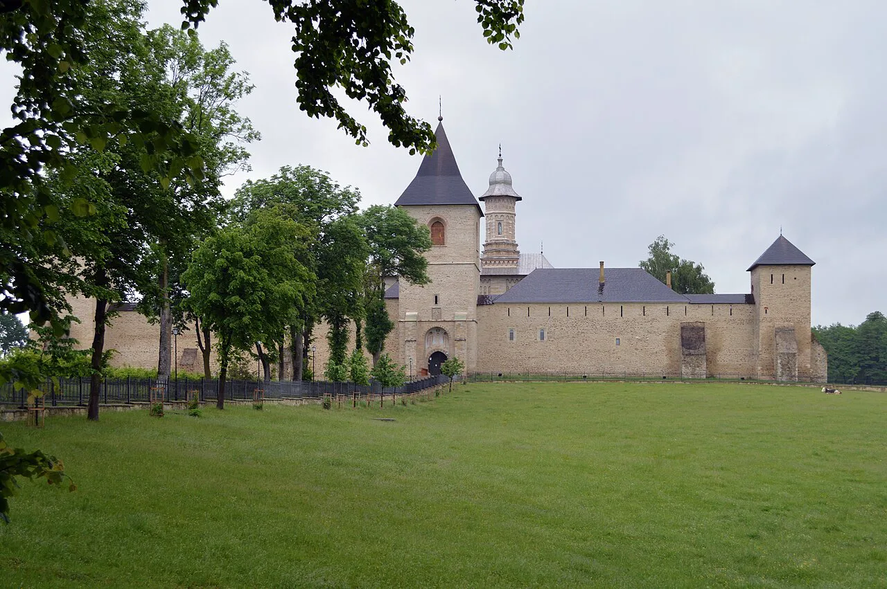 Walls and towers of Dragomirna Monastery.