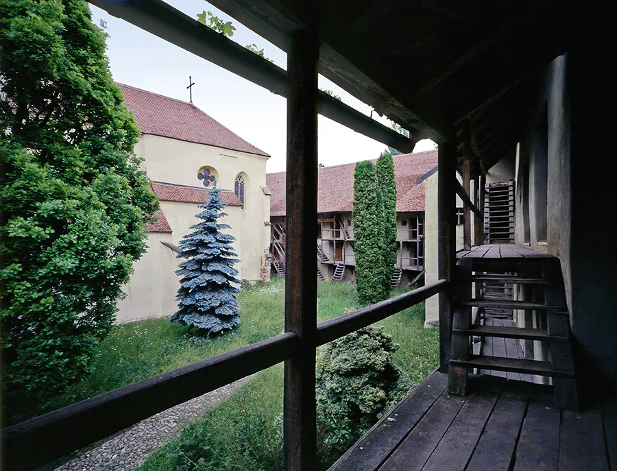 The fortified church at Prejmer seen from the gallery of its defensive wall.