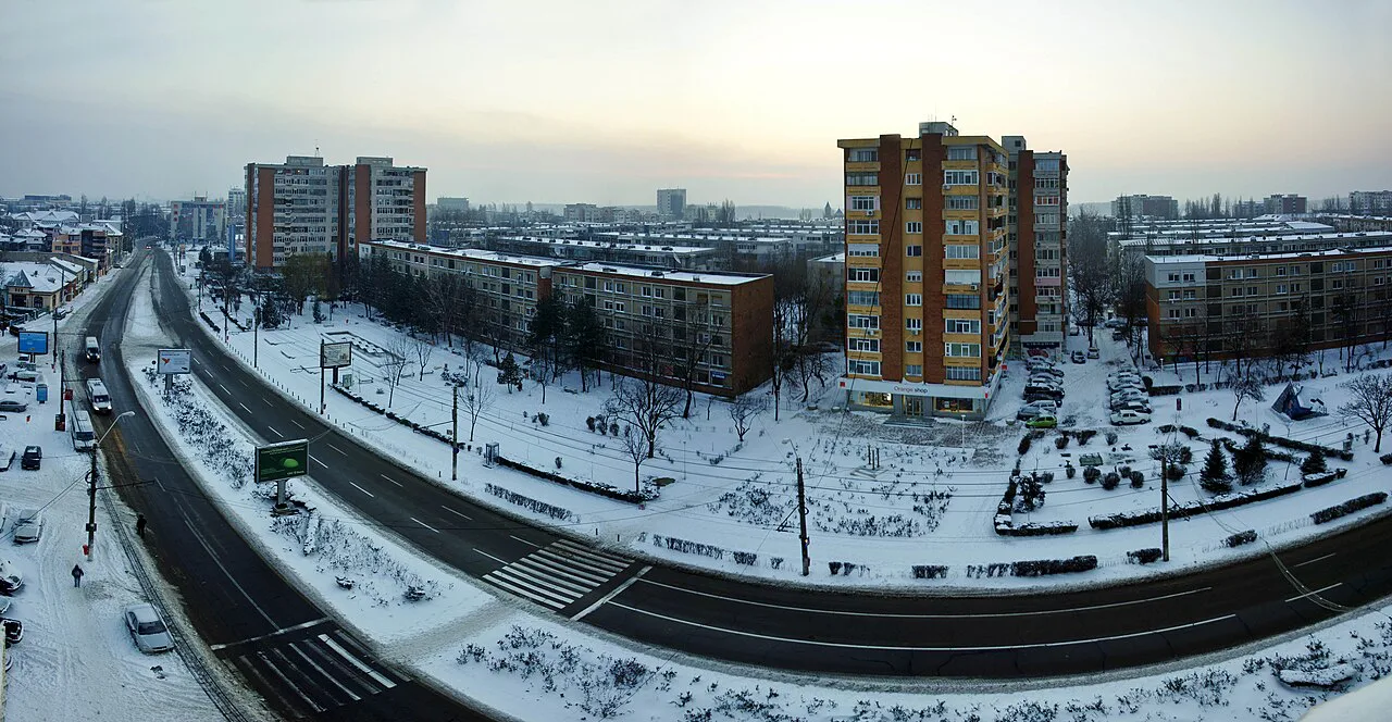 Panoramic winter view over Galați.
