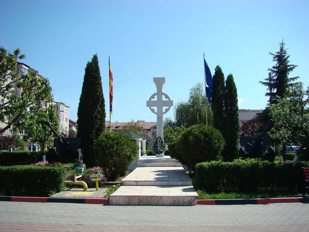 A memorial garden in the centre of Hațeg.