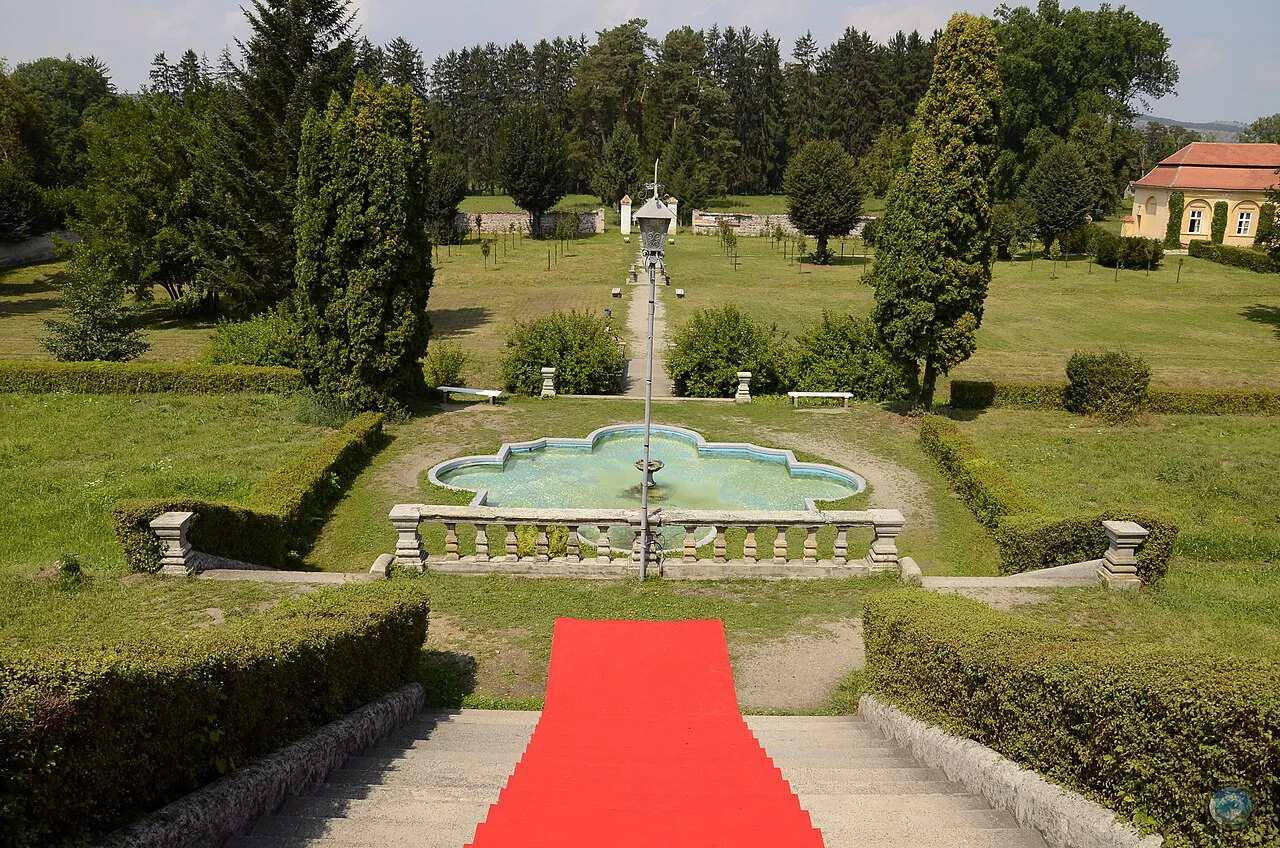 The gardens of the Brukenthal Palace in Avrig, Sibiu County.