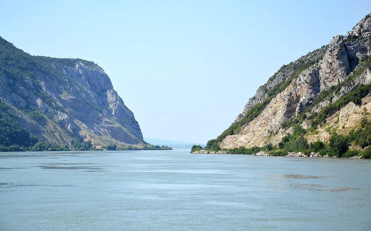 The Danube in the Iron Gates gorge between Serbia and Romania.