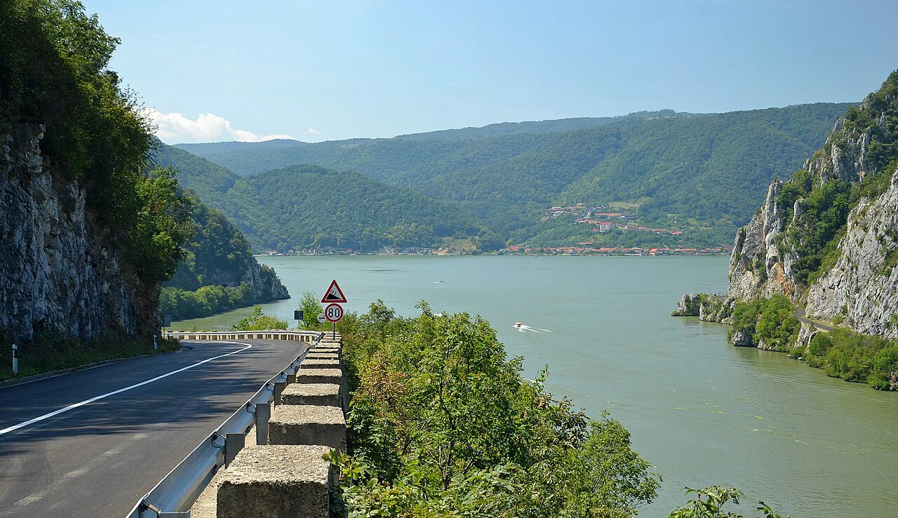 Road along the Danube in the Iron Gates gorge.
