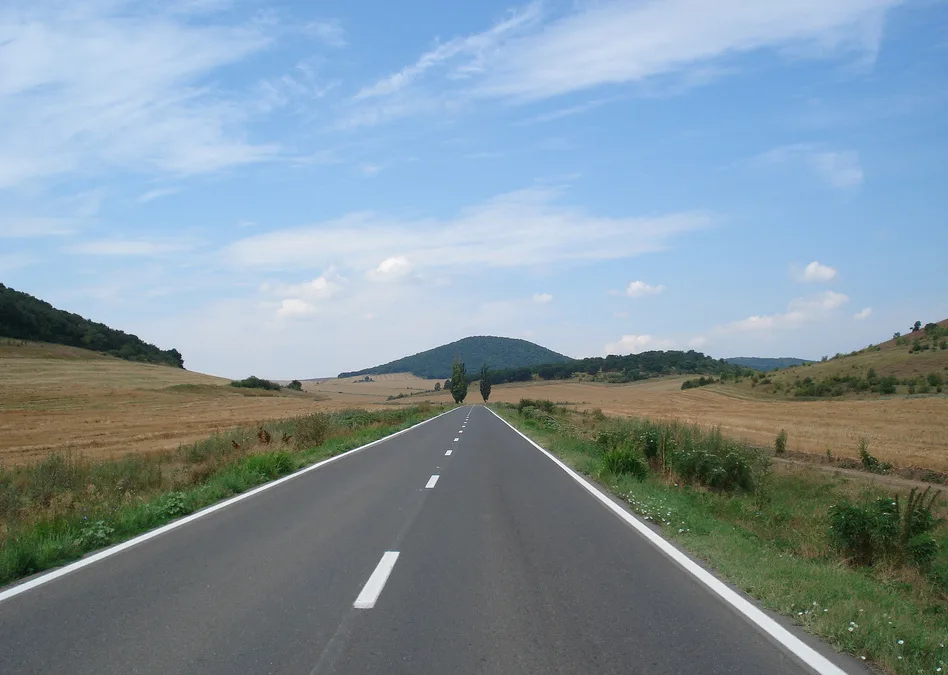 Road through the Măcin Mountains in Tulcea County.