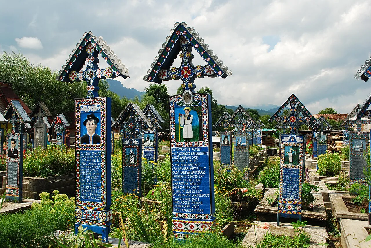 Painted crosses in the Merry Cemetery, Săpânța.