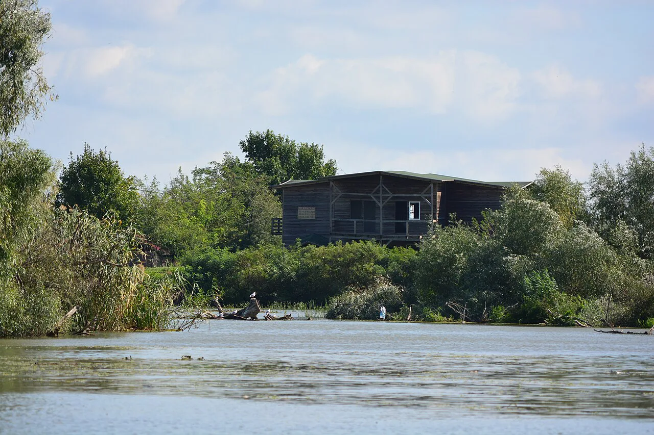 Boating past the west side of Mila 23 in the Danube Delta.