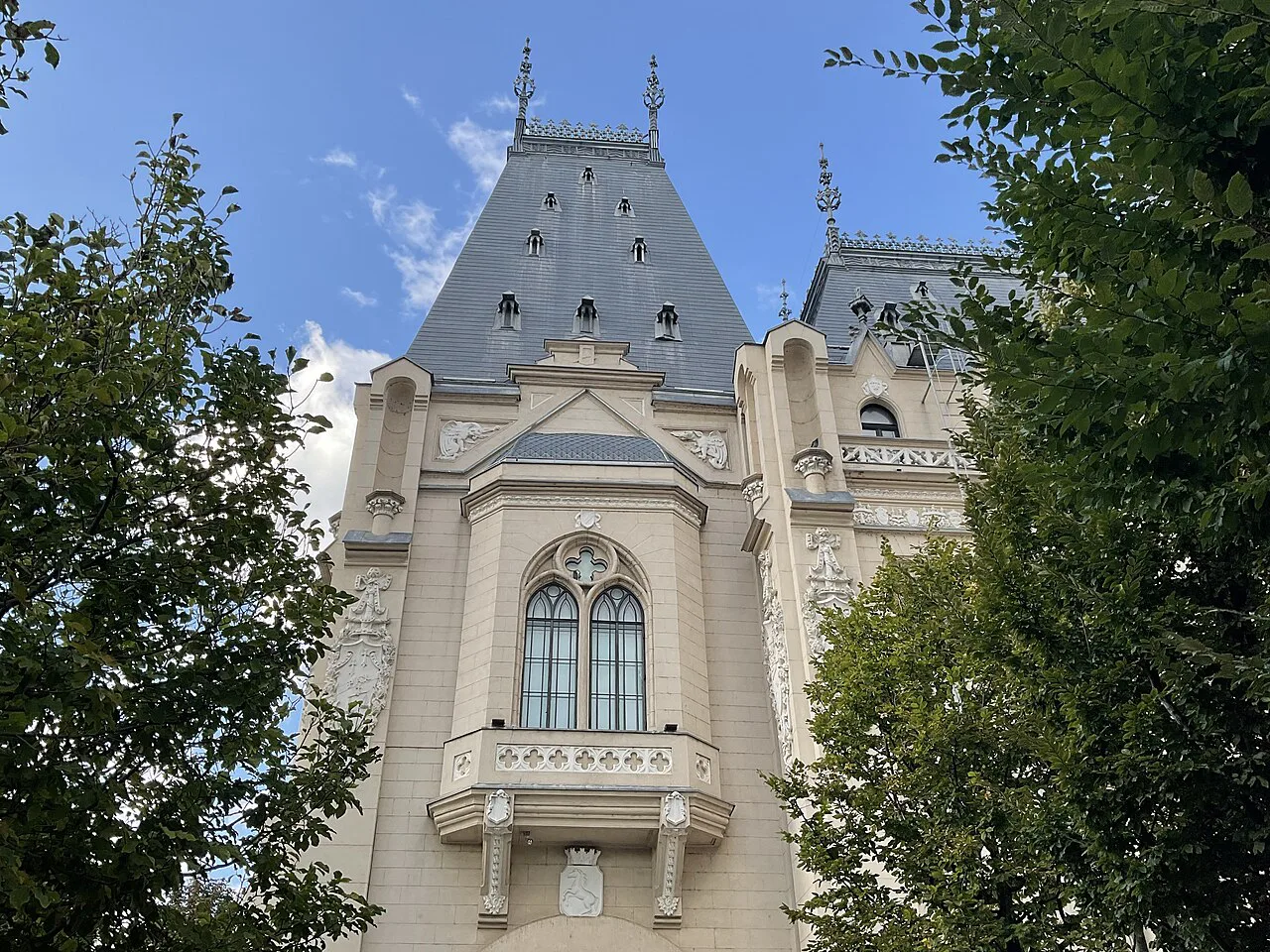 Façade detail of the Palace of Culture in Iași.