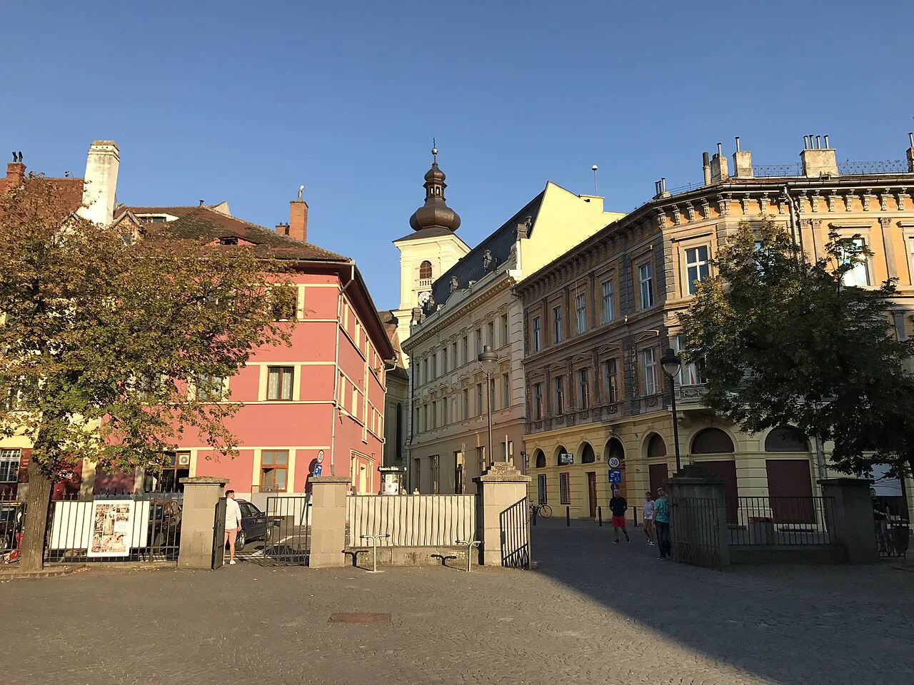 Piața Huet with the Lutheran Cathedral tower, Sibiu.