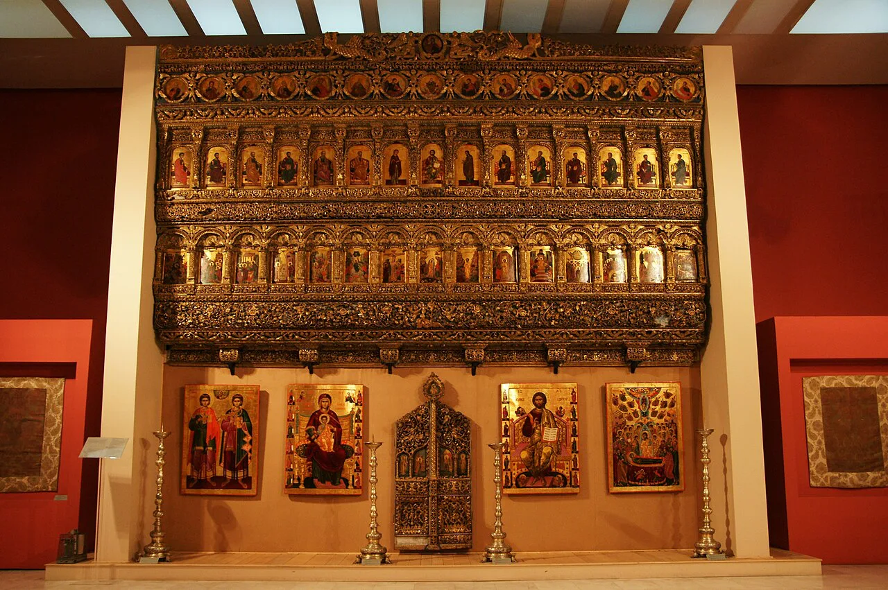 A gilded Wallachian iconostasis in the National Museum of Art of Romania.