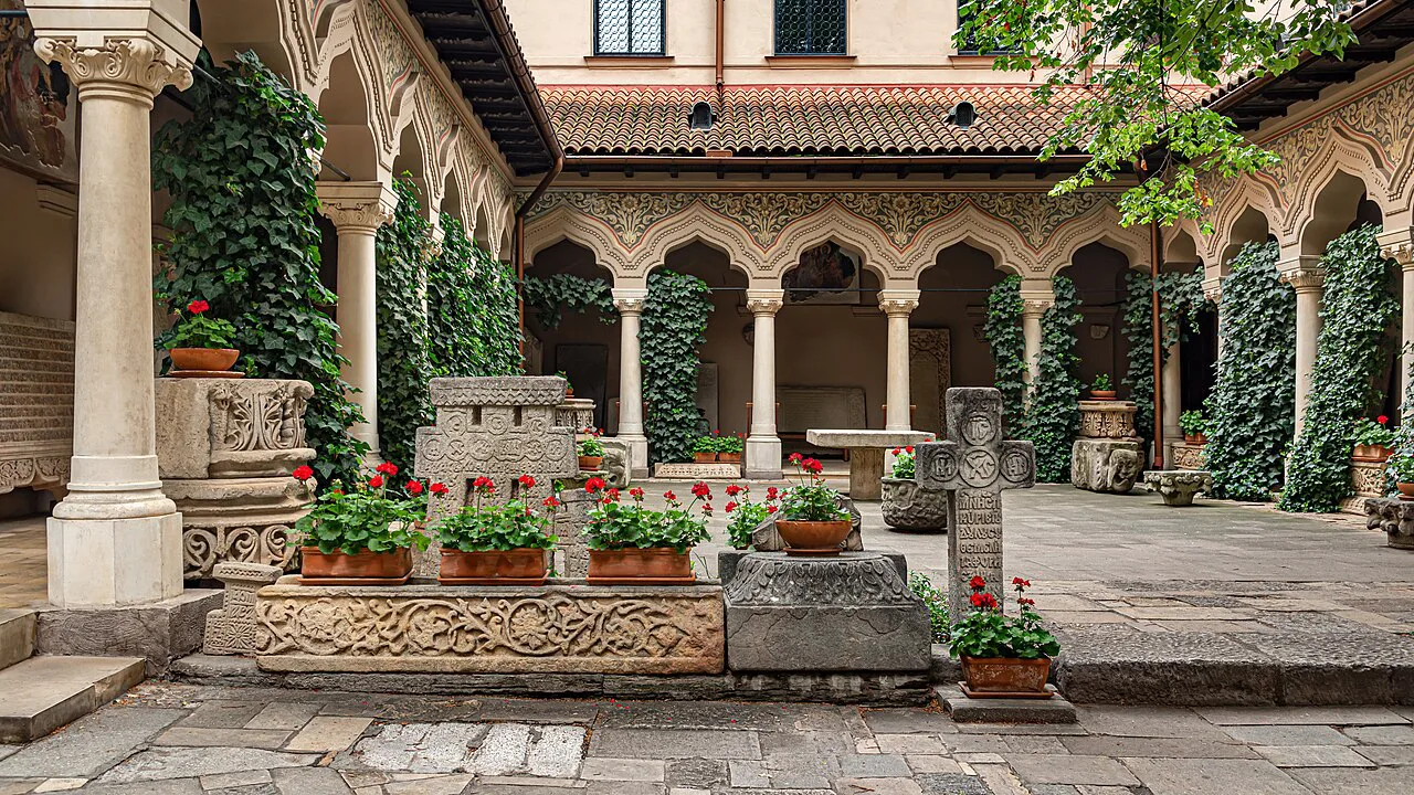 The arcaded courtyard of Stavropoleos Monastery, Bucharest.