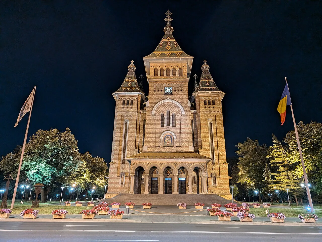 The Orthodox Cathedral, Timișoara, at night.