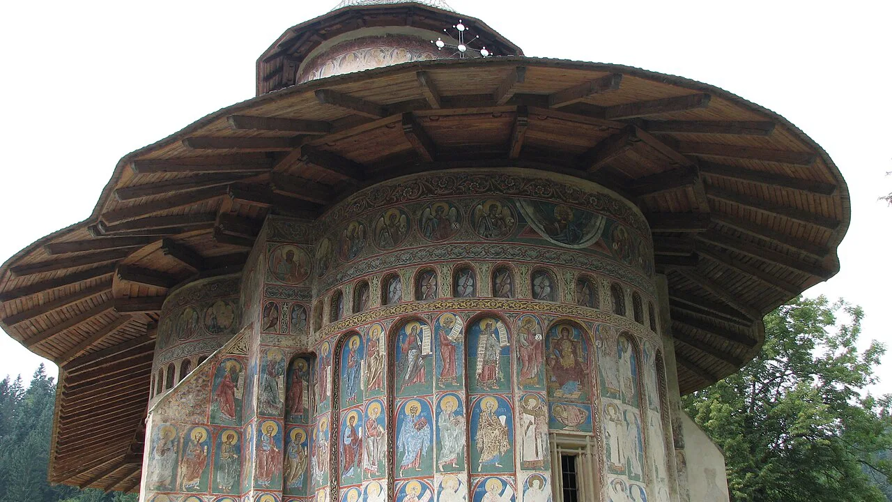 The painted church of Voroneț Monastery, Bucovina.