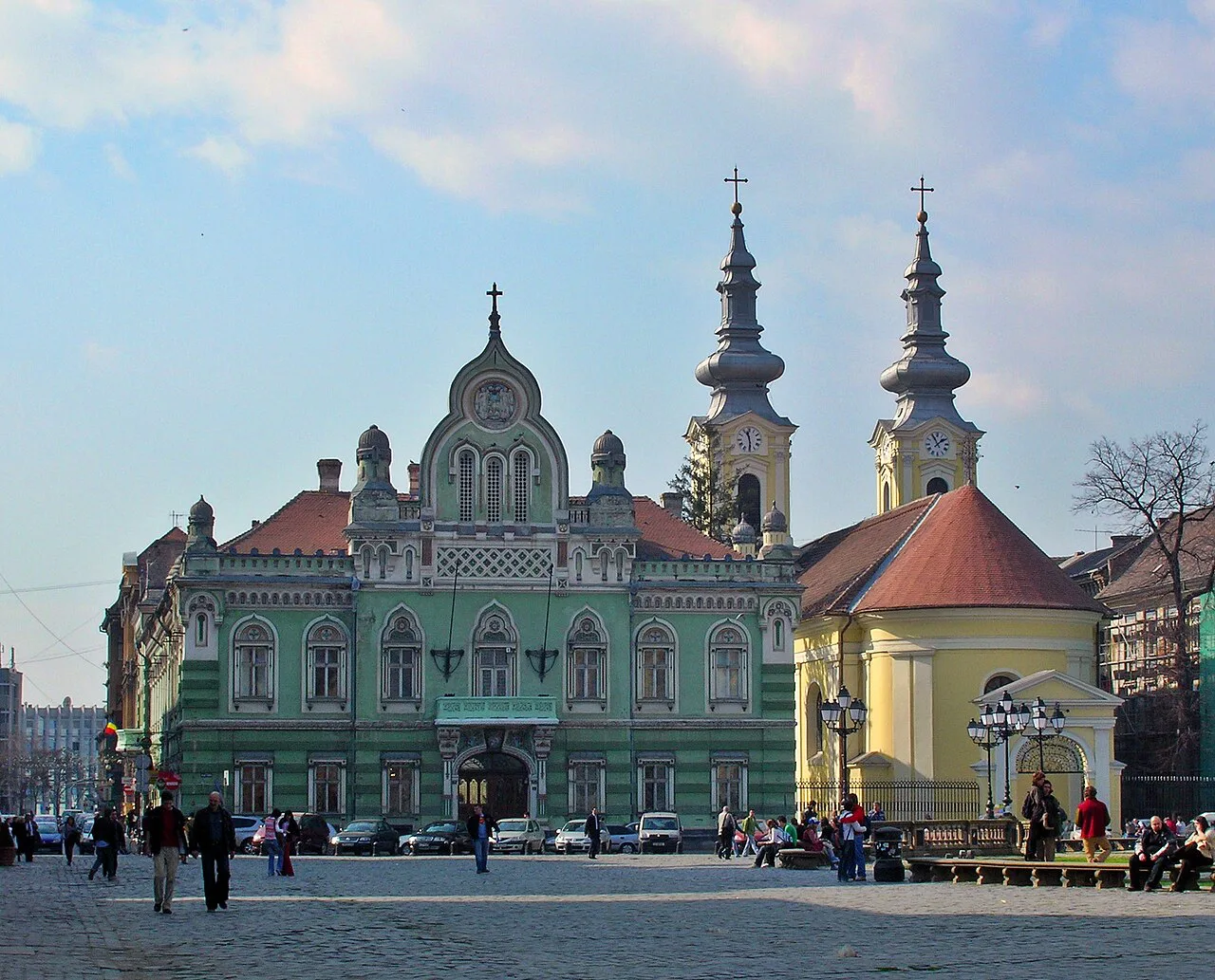 The Serbian Bishop's Palace and Serbian Orthodox Cathedral on Piața Unirii, Timișoara.