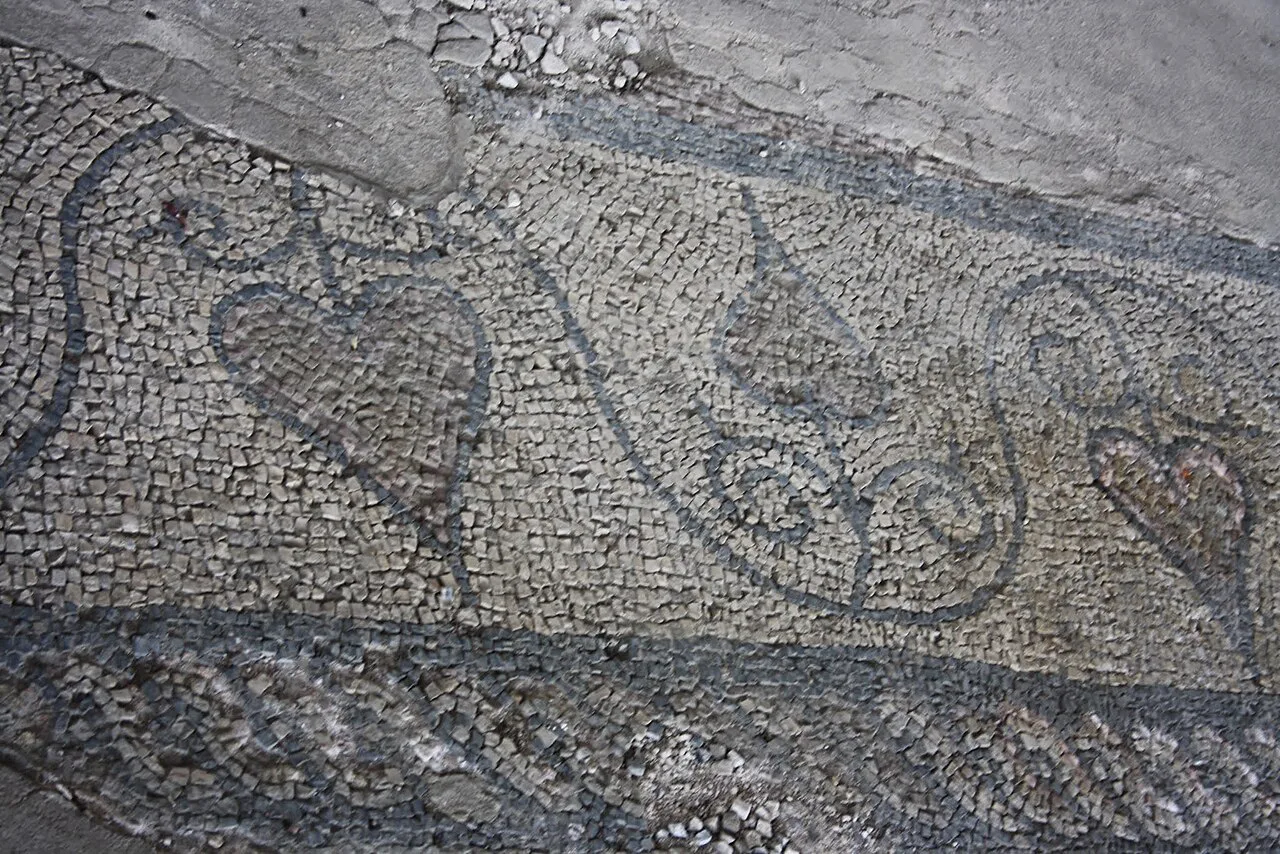 Detail of the Roman floor mosaic at the Roman Mosaic Edifice in Constanța.