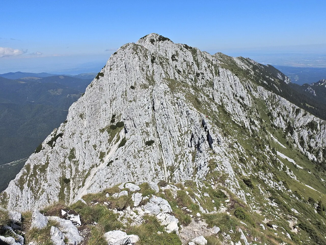 A limestone peak on the Piatra Craiului ridge.