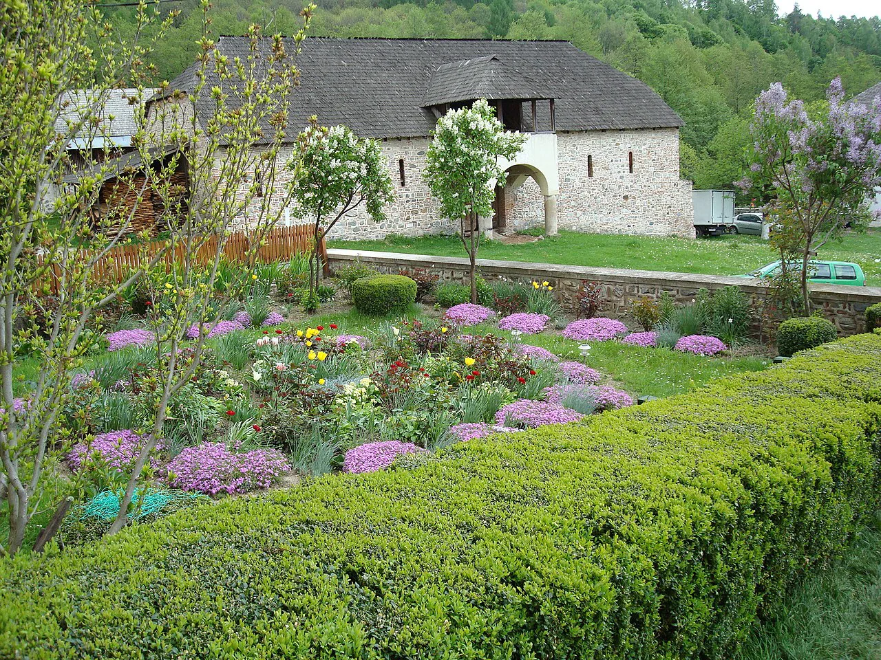 Gardens in the grounds of Horezu Monastery.