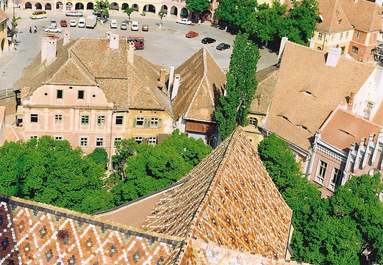 Piața Mică seen from the Evangelical Cathedral tower, Sibiu.