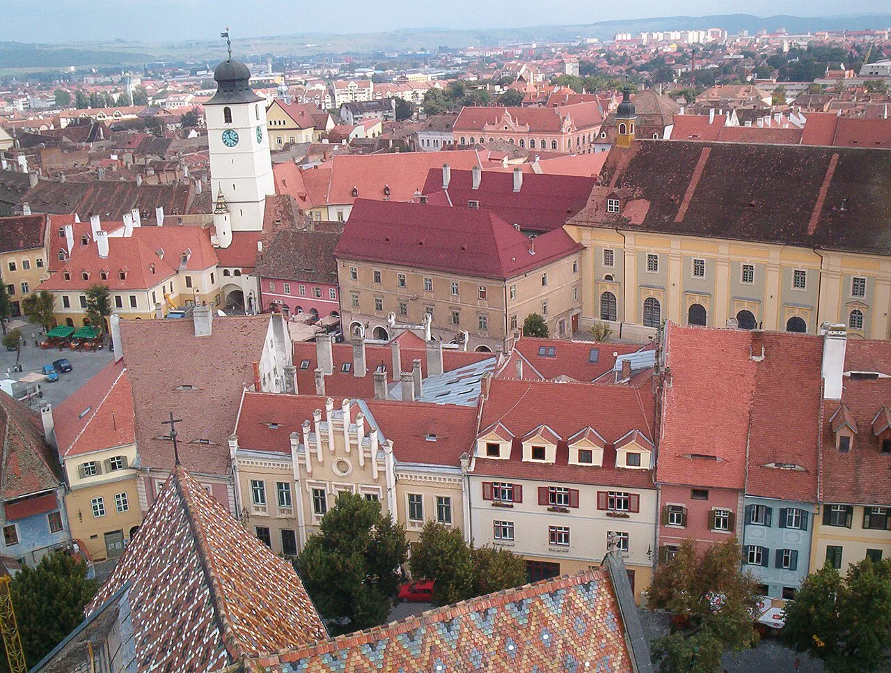 Piața Mică and the Council Tower over Sibiu's rooftops.