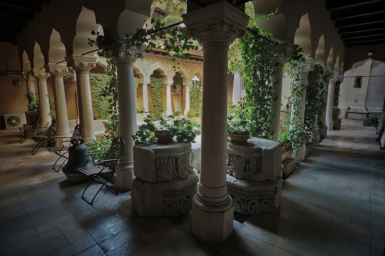 The cloister courtyard of Stavropoleos Monastery, Bucharest.