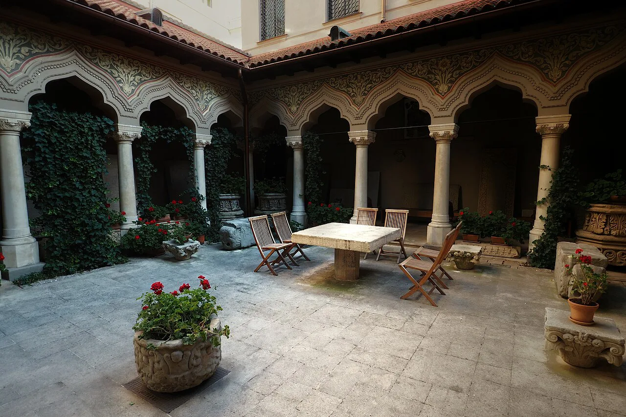 The cloister courtyard of Stavropoleos Monastery, Bucharest.