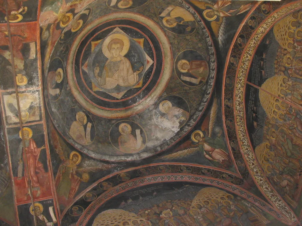 Painted frescoes inside Crețulescu Church, Bucharest.