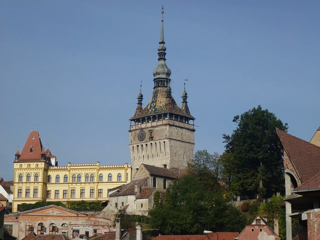 The Clock Tower rising over the citadel, Sighișoara.