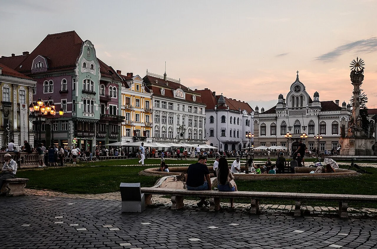 Piața Unirii (Union Square) at dusk, Timișoara.