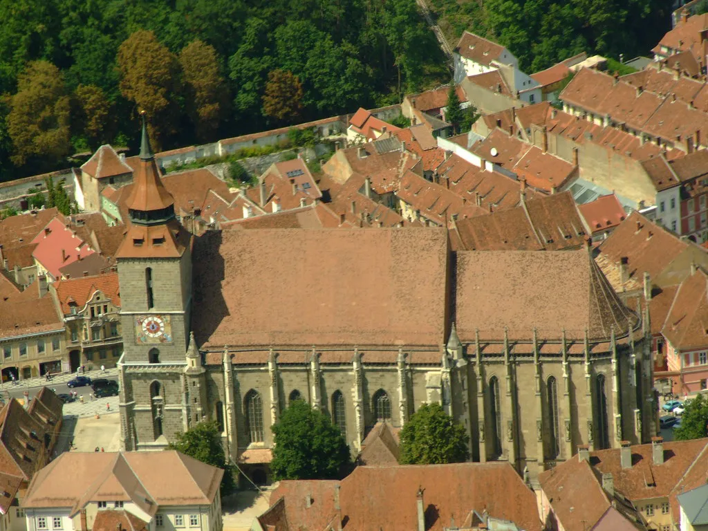 The Black Church and Brașov's rooftops seen from Tâmpa Hill.