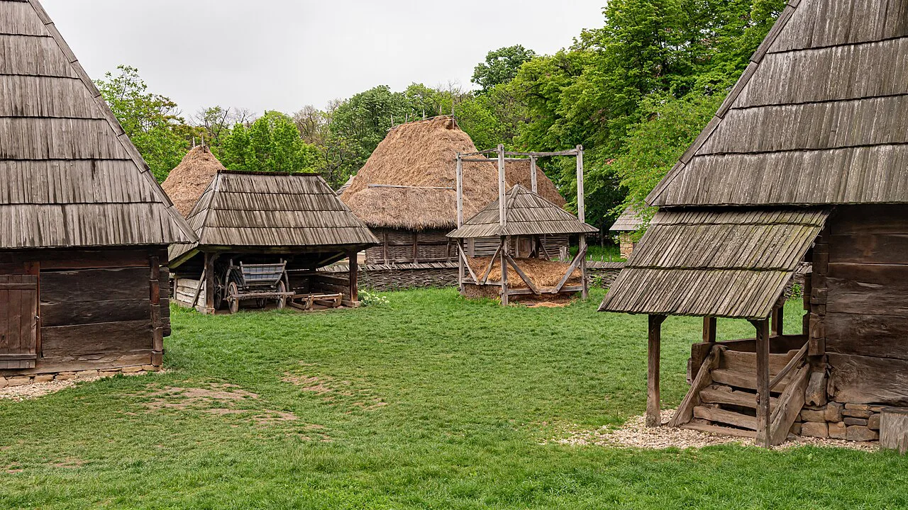 Traditional houses at the Village Museum, Bucharest.