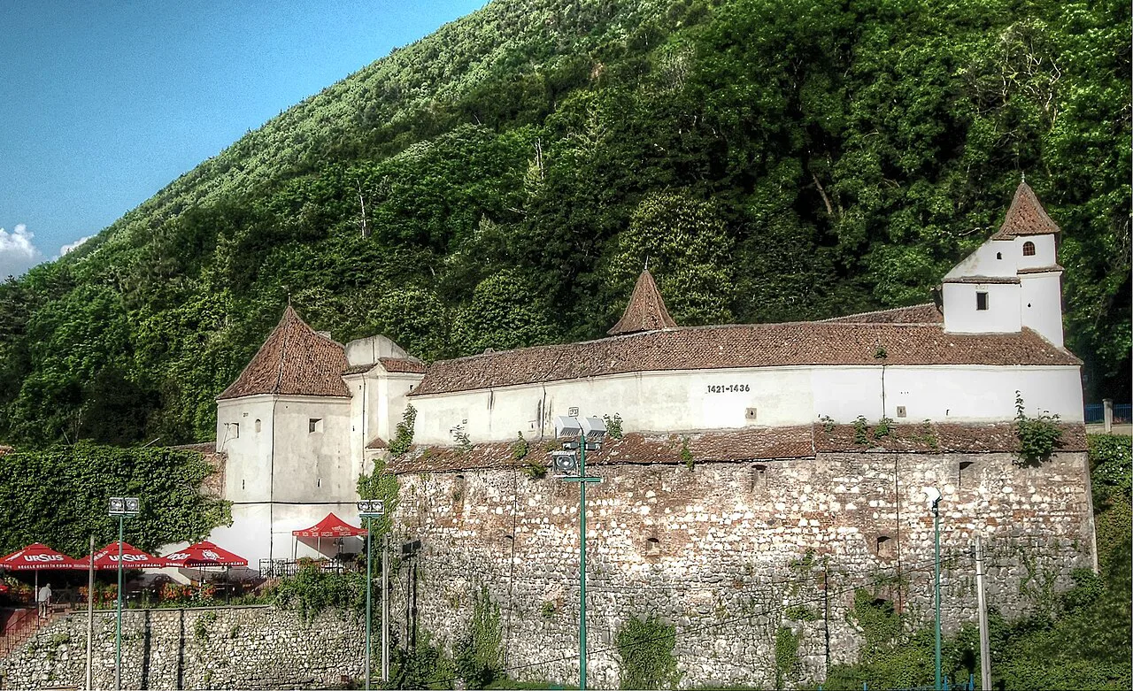The Weavers' Bastion below Tâmpa in Brașov.